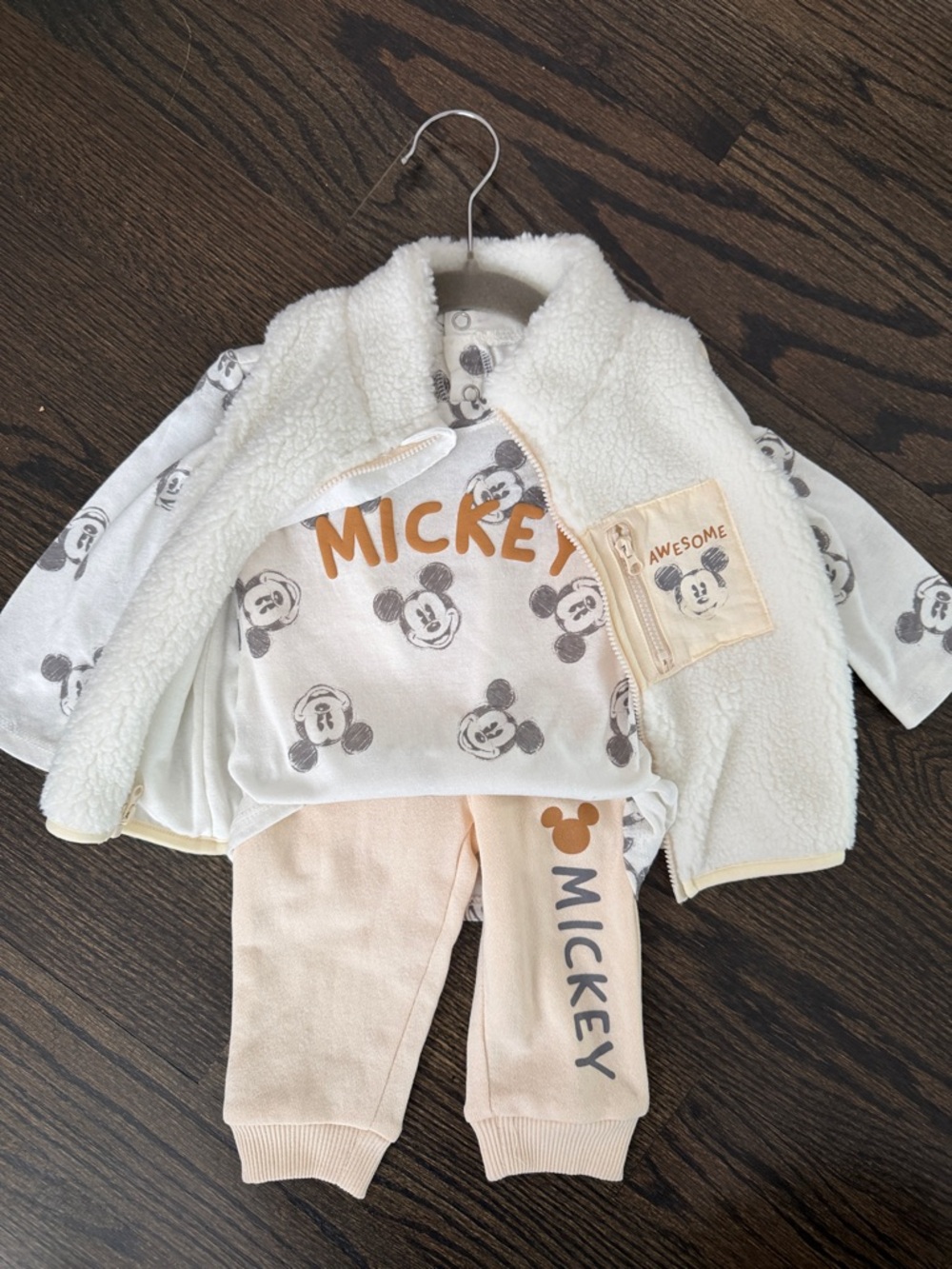 Disney Cream & Peach Mickey Three-Piece Outfit (never worn)